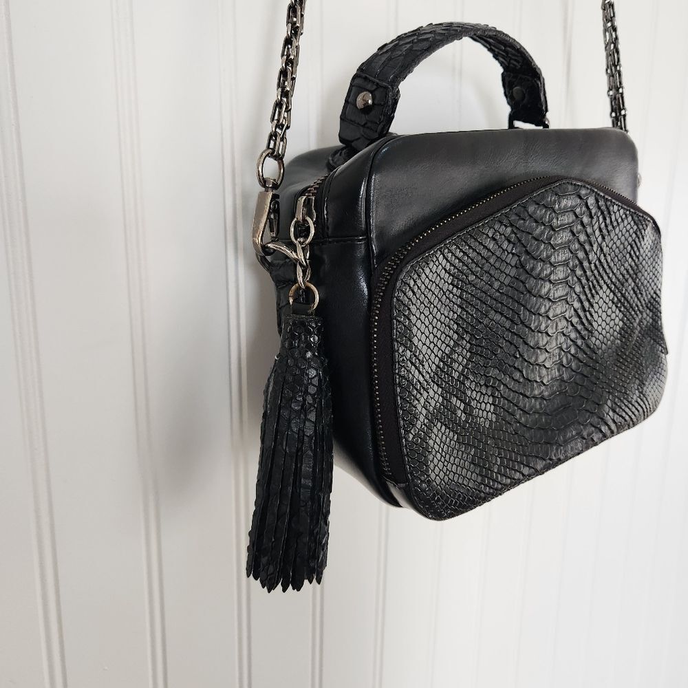 TALLULAH Mini Riley Black Snake Print Crossbody Purse - Picture 4 of 10